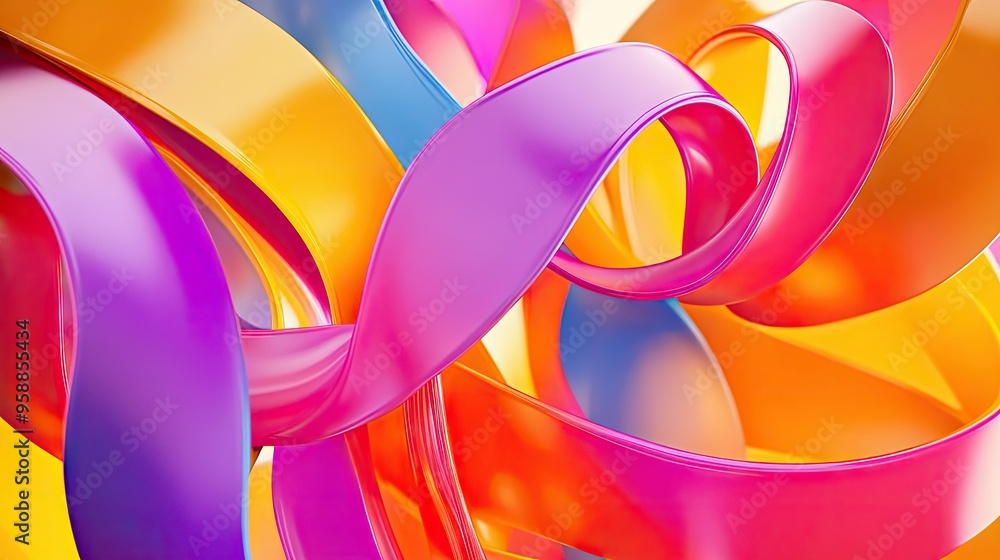 3D abstract background with twisted ribbons and spirals in bright colors, creating an energetic and playful scene. Ideal for creative projects. 3D abstract background with twisted ribbons and spirals in bright colors, creating an energetic and playful scene. Ideal for creative projects.
