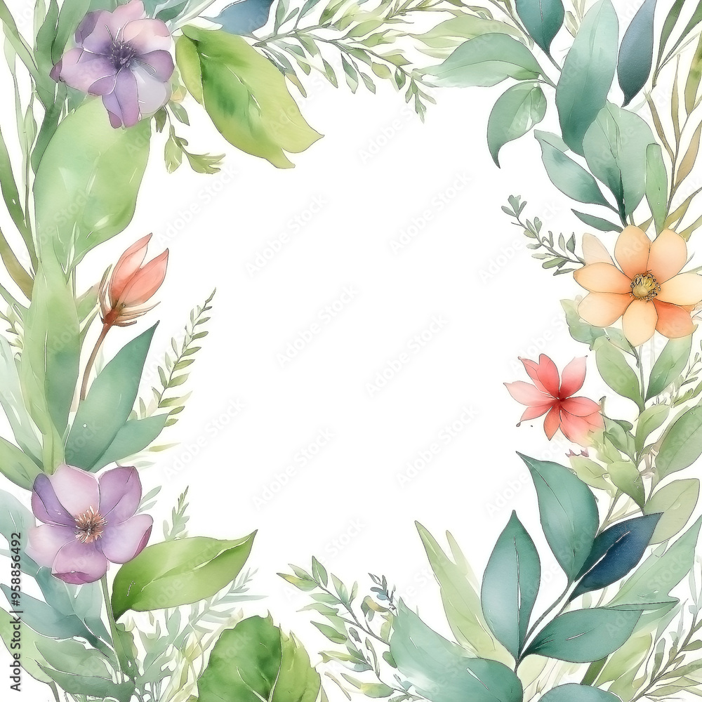 Watercolor botanical background frame Watercolor botanical background frame