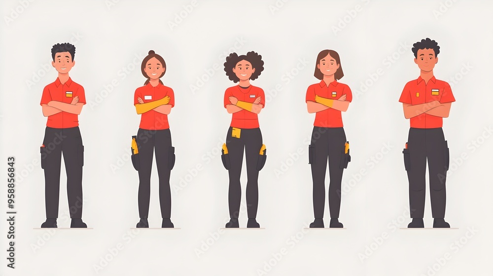 Obraz premium Diverse Team of Colleagues Demonstrating Brace Positions in Corporate Workplace Setting