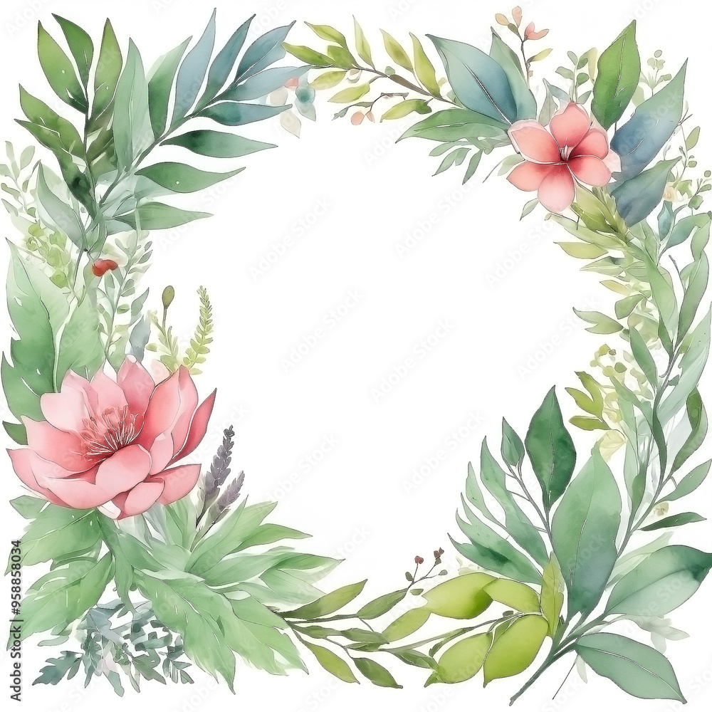 Watercolor botanical background frame Watercolor botanical background frame