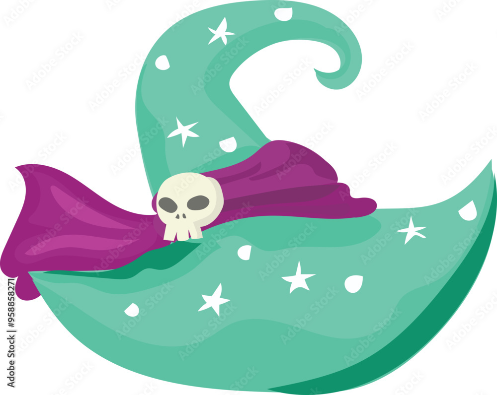 Fototapeta premium Green witch hat illustration on transparent background. 