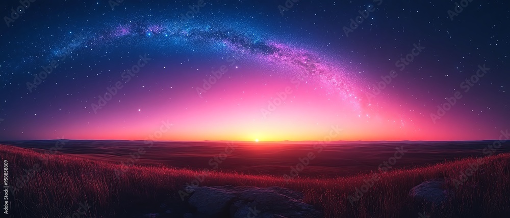 Fototapeta premium Glowing comet trails streaking across a twilight sky, cosmic glowtime, mesmerizing and celestial