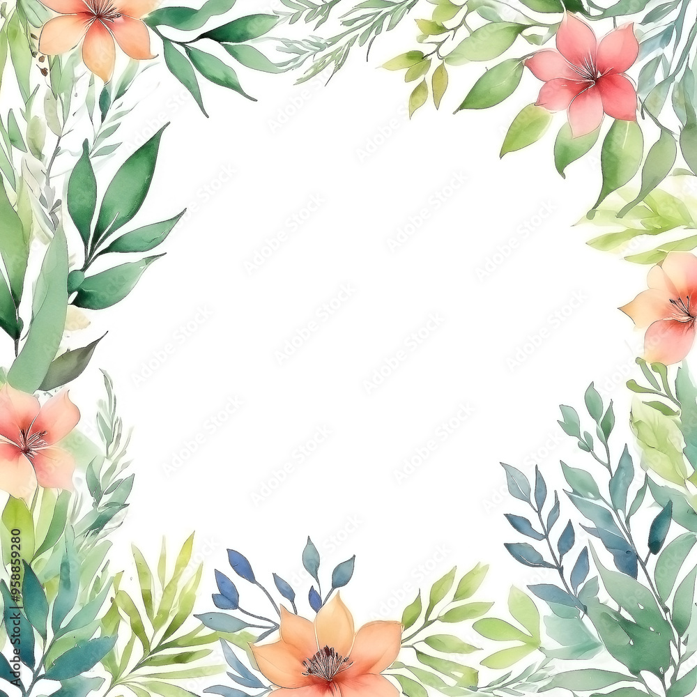 Watercolor botanical background frame Watercolor botanical background frame