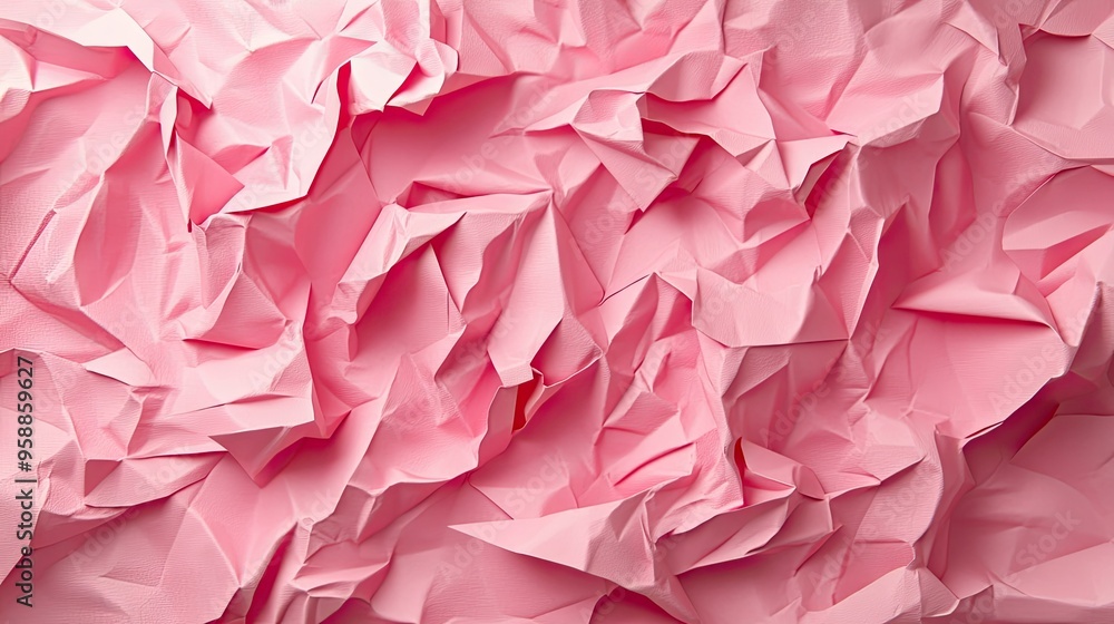 3D render of pink paper crumpled in organic layers, creating a unique, textured backdrop with a fashionable and contemporary feel. 3D render of pink paper crumpled in organic layers, creating a unique, textured backdrop with a fashionable and contemporary feel.