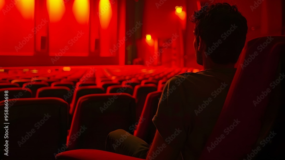 Man Sitting in Empty Movie Theater Seats Man Sitting in Empty Movie Theater Seats