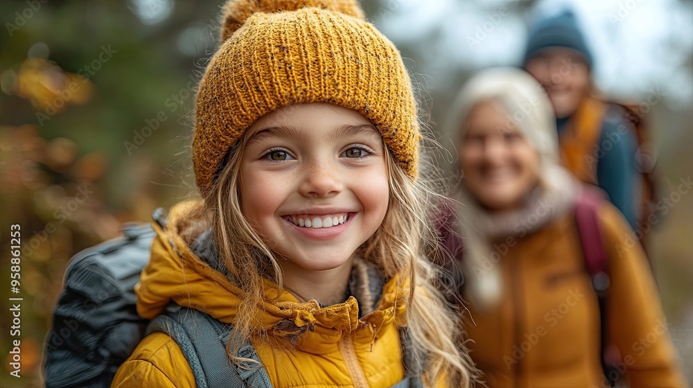 happy small girl with mother and grandmother hiking outoors in autumn nature happy small girl with mother and grandmother hiking outoors in autumn nature