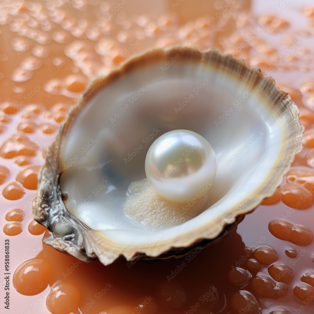 Closeup image of a pearl with a drop of water on its surface Closeup image of a pearl with a drop of water on its surface