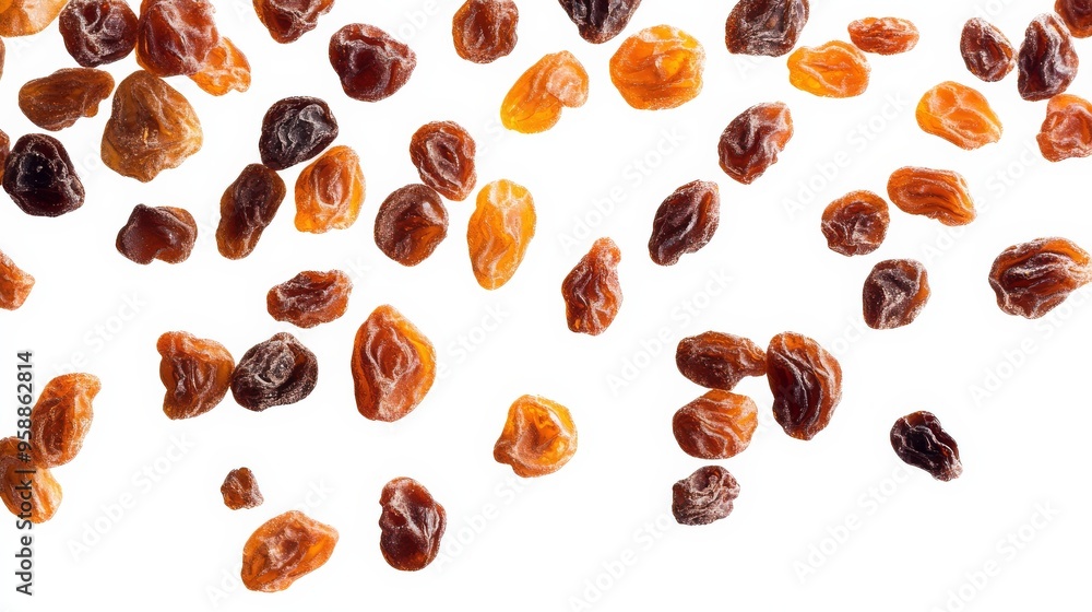 Raisins Falling Isolated on White Background. Raisins Falling Isolated on White Background.
