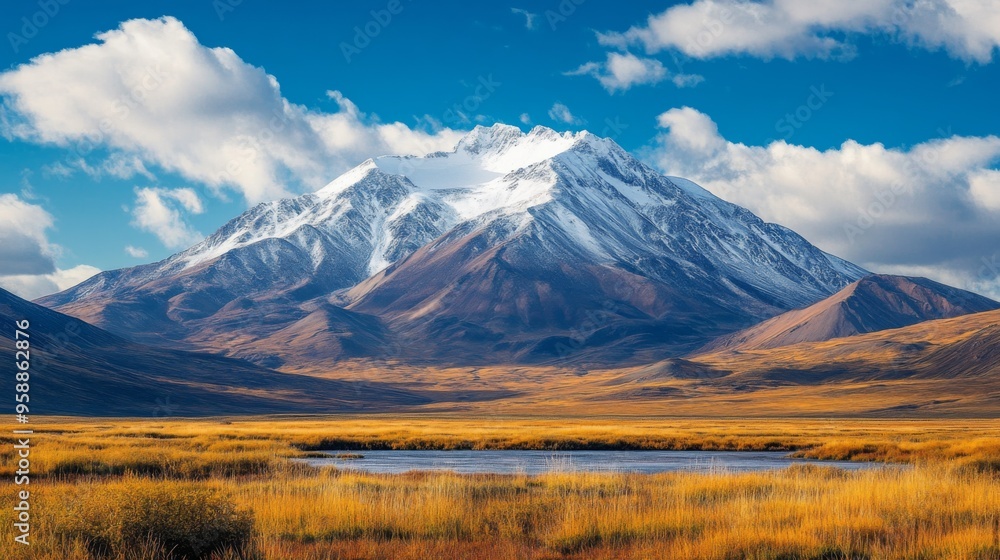 Breathtaking Mountain Scenery in Autumn with Snowy Peaks and Clear Blue Sky Breathtaking Mountain Scenery in Autumn with Snowy Peaks and Clear Blue Sky