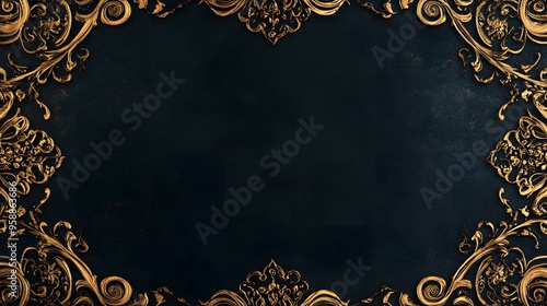 A rich black background with intricate gold patterns and a sophisticated, luxurious border for a certificate