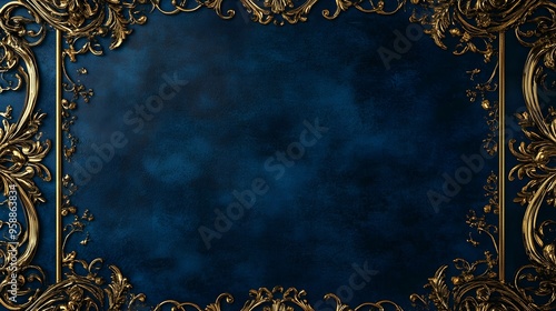 A deep blue velvet background with gold detailing and an ornate border design for a luxury certificate