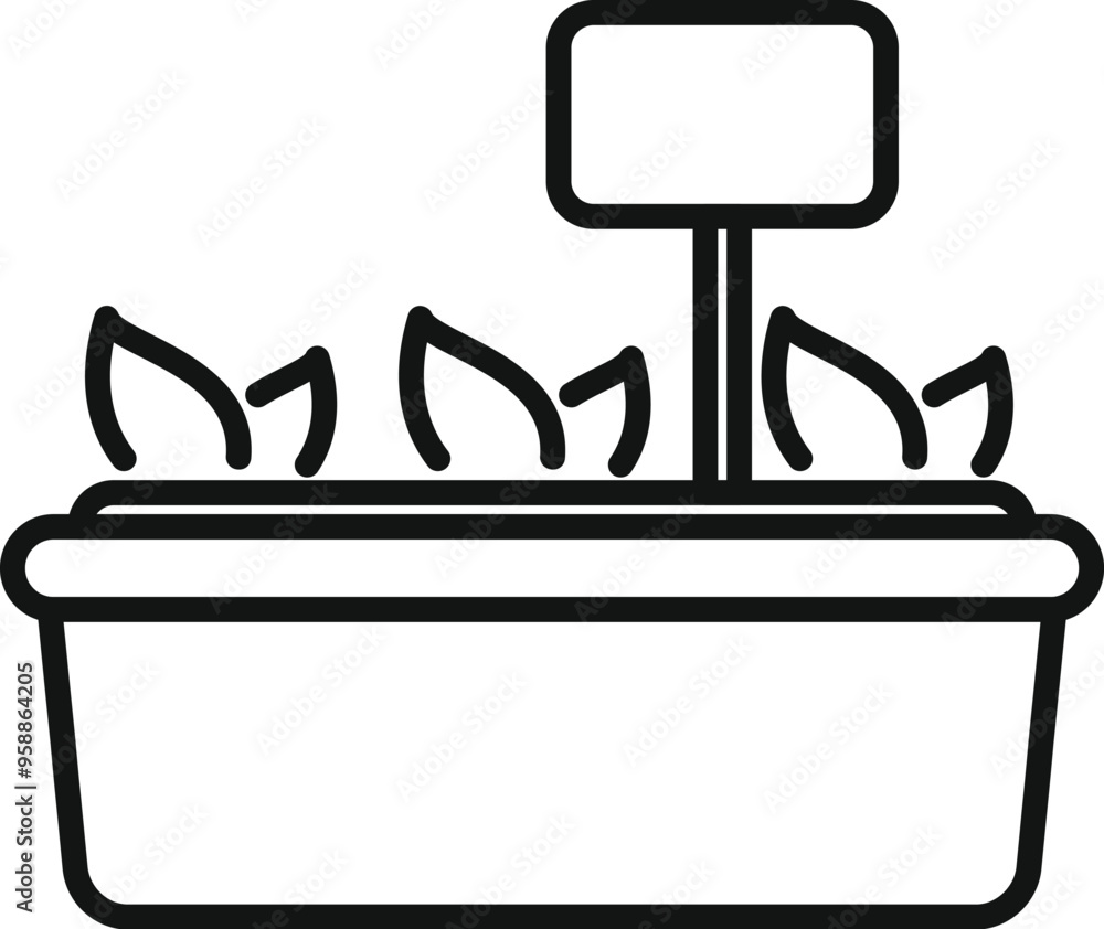 Simple black and white icon of a potted plant with leaves growing in a plant pot Simple black and white icon of a potted plant with leaves growing in a plant pot