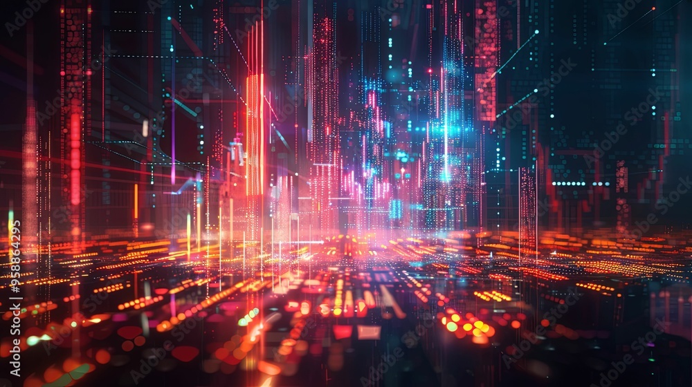 Fototapeta premium Futuristic Cityscape with Digital Lights and Lines