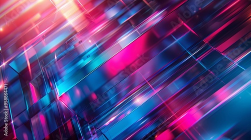 Abstract Neon Blue and Pink Geometric Shapes with Glowing Highlights