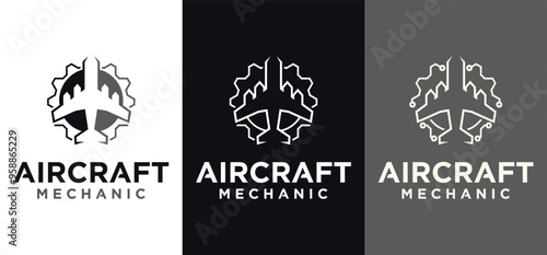 Aircraft mechanical technology logo, domestic and private aircraft spare parts logo symbol.