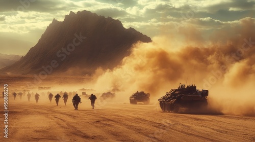 Desert Storm: Military Convoy in the Sandstorm 