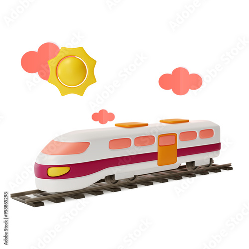 3d Train Travel and Tourism Concept Cartoon Design Style Isolated on a White Background. Vector illustration
