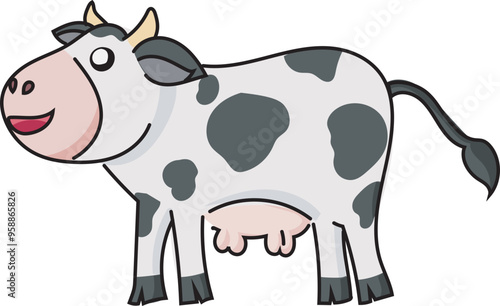 Cartoon cute cow illustration on transparent background.
