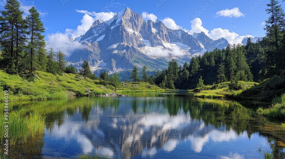Mountain Reflection in Tranquil Alpine Lake Mountain Reflection in Tranquil Alpine Lake