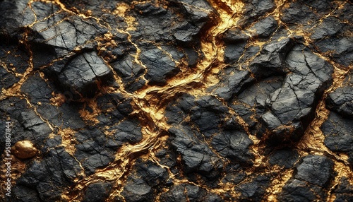 Biomorphism Gold Vein in Rugged Stone Texture photo