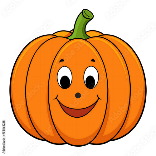 Smiling cartoon pumpkin close-up, isolated on a white background.