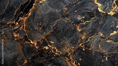 Black Marble with Golden Veins and Specks photo