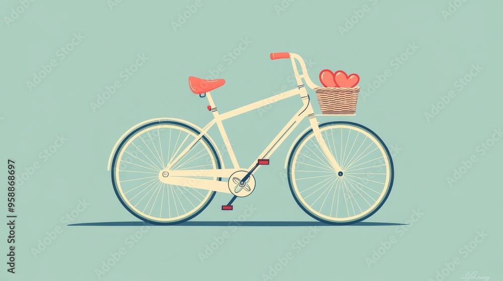 White Bicycle with Hearts in Basket. White Bicycle with Hearts in Basket.