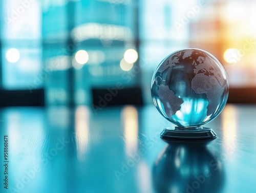 A clear globe showcasing intricate world details, illuminated by soft natural light, emphasizing global connectivity and exploration.