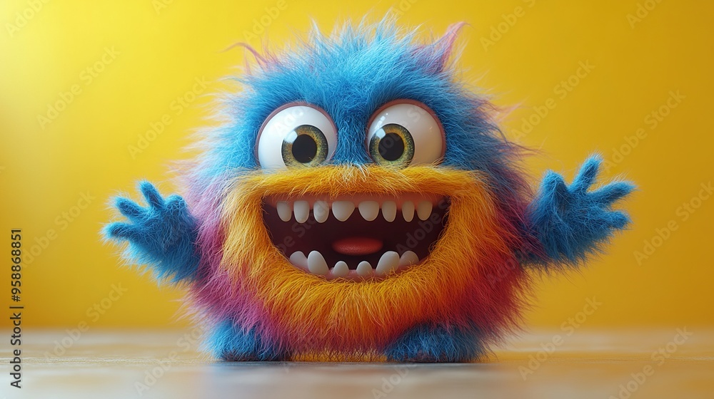 looping animation dancing colorful hairy monster funny mascot having fun furry toy isolate on yellow background looping animation dancing colorful hairy monster funny mascot having fun furry toy isolate on yellow background