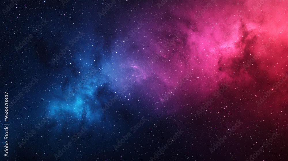 Naklejka premium Abstract cosmic nebula background with swirling deep blues, purples, and bright stars, mysterious and expansive, galactic theme