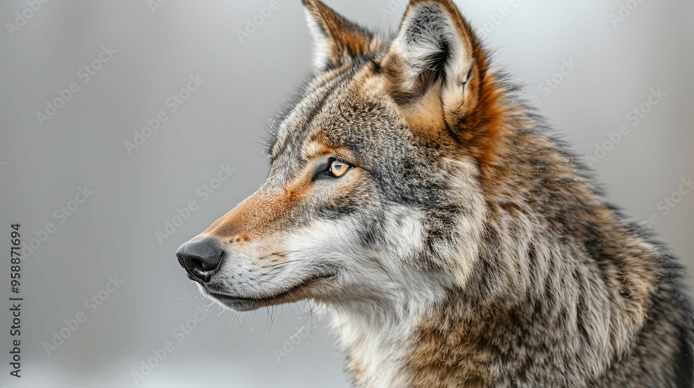 Close-up Profile of a Gray Wolf with Amber Eyes Close-up Profile of a Gray Wolf with Amber Eyes