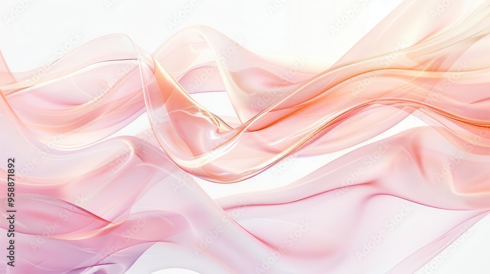 Fototapeta premium futuristic abstract texture blending soft peach and rose pink flowing curves and geometric shapes creating otherworldly landscape isolated on pristine white background