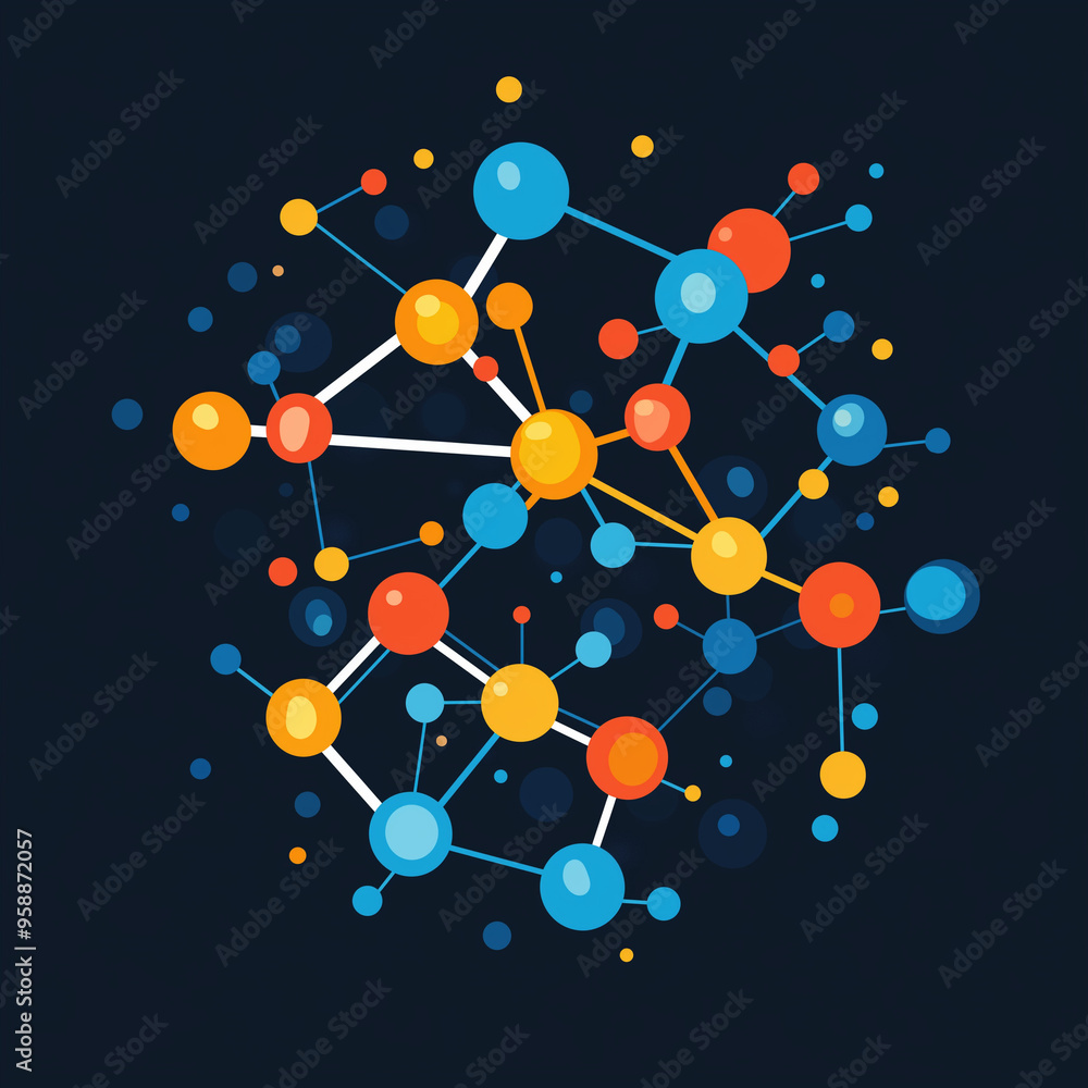 Colorful Abstract Molecular Structure Representation in a Digital Scientific Illustration Colorful Abstract Molecular Structure Representation in a Digital Scientific Illustration