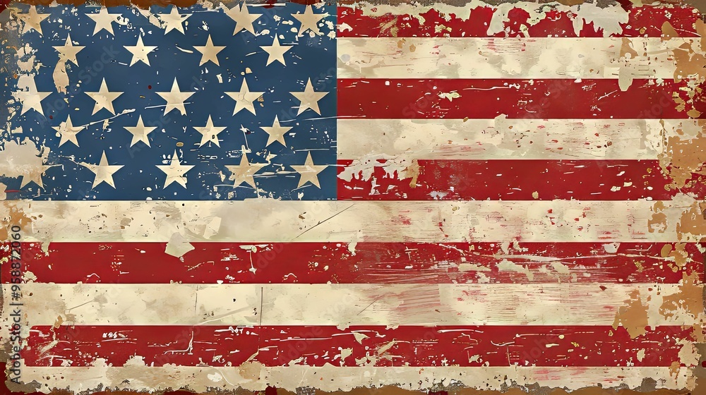 Weathered American Flag with Red, White, and Blue Colors Weathered American Flag with Red, White, and Blue Colors