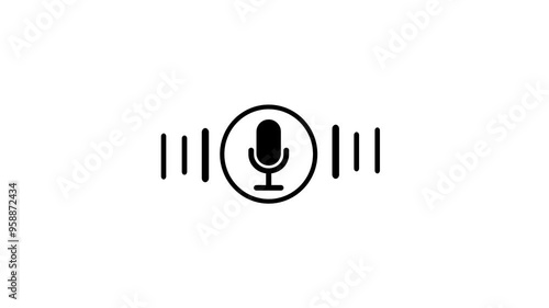 Animation of white microphone and sound waves. Audio listening Microphone symbol icon animation.