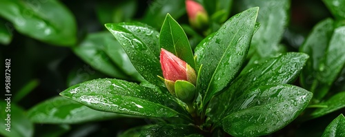 New flower buds in a garden after rain, symbolizing the start of new life photo