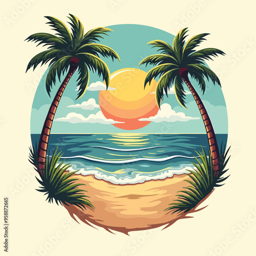 Tropical beach t-shirt design