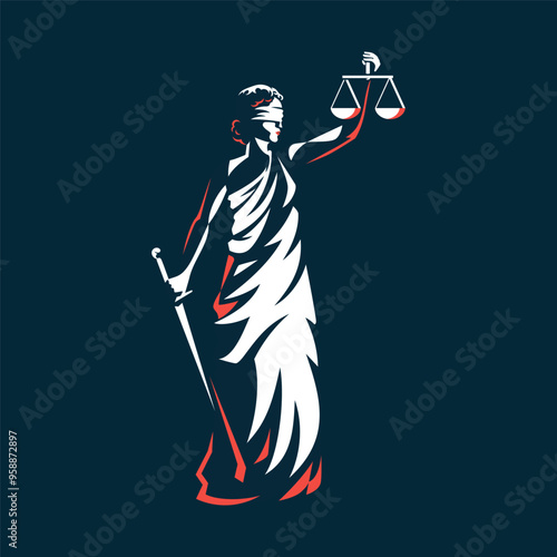 Lady justice. Woman holding scales and sword vector illustration