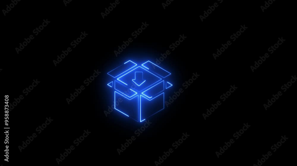 Glowing neon line Cardboard box with traffic symbol icon animation on background Glowing neon line Cardboard box with traffic symbol icon animation on background