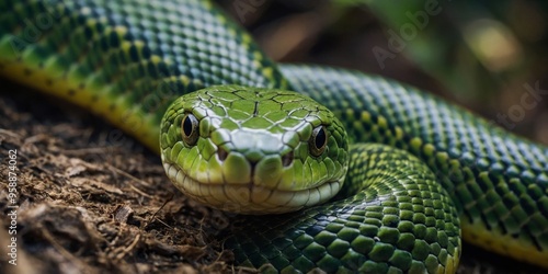 closeup green snake smile face new fructose magazine.