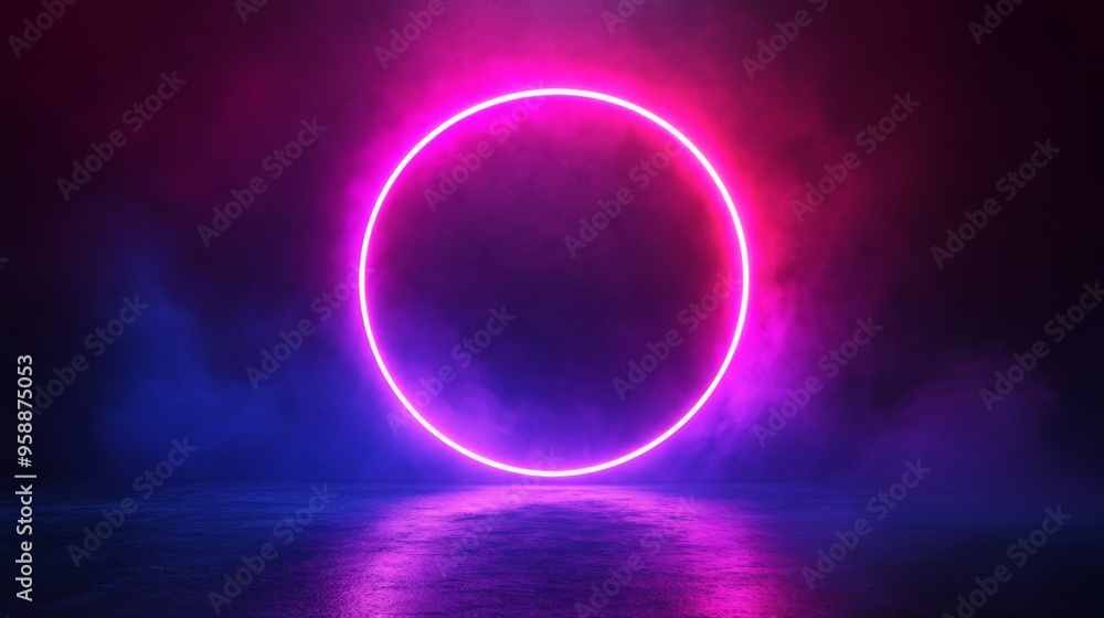 Neon Oval Shape in Smoky Background for Futuristic Design Neon Oval Shape in Smoky Background for Futuristic Design