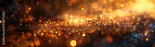 Blurred image of a dark room with a lot of lights, banner, copy space