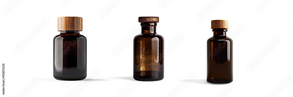 Elegant Dark Glass Bottle with Wooden Cork on a transparent background Elegant Dark Glass Bottle with Wooden Cork on a transparent background