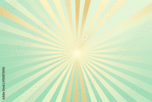 Sun rays background with gradient color, mint green and gold, vector illustration