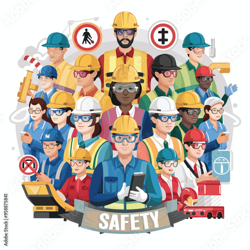 2d vector illustration safety , Civil protection and safety when working and taking safety 

ork