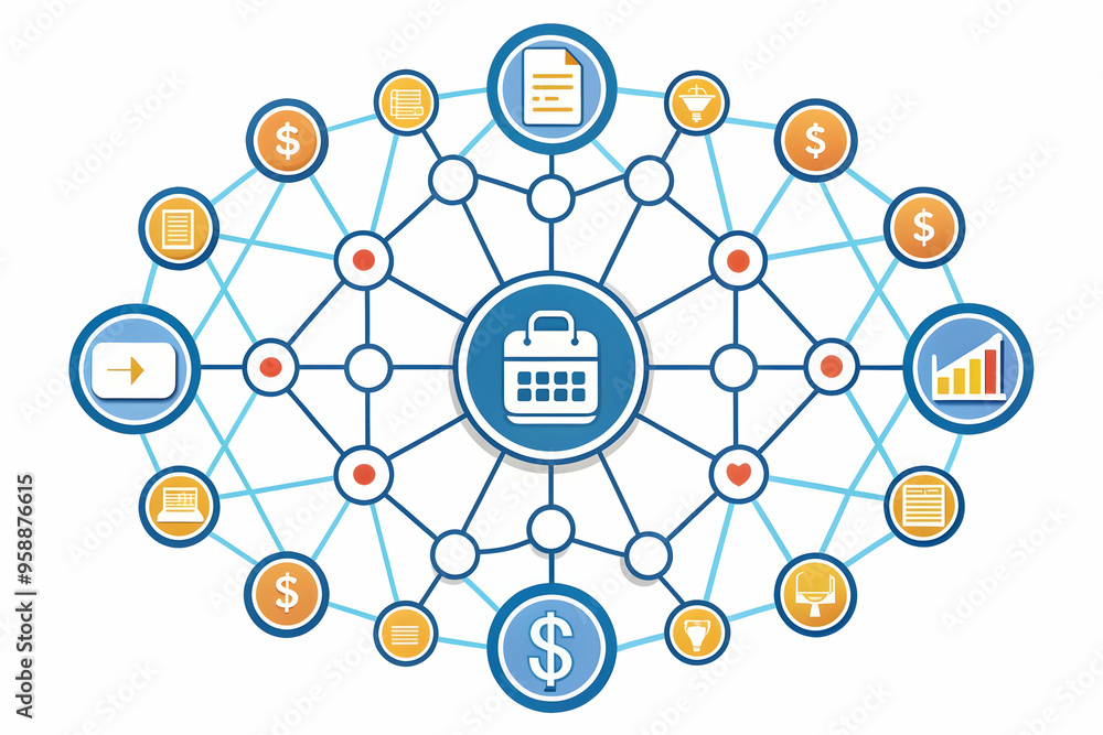 Flat AI Neural Network and Budget Frame Concept: Smart Business Tone with Predictive Power of AI for Efficient Budget Management - Simple Flat Vector Illustration Flat AI Neural Network and Budget Frame Concept: Smart Business Tone with Predictive Power of AI for Efficient Budget Management - Simple Flat Vector Illustration
