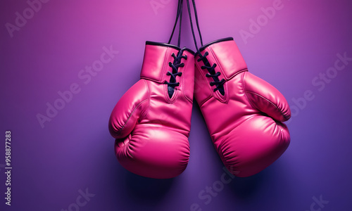 pink boxing gloves on purple background