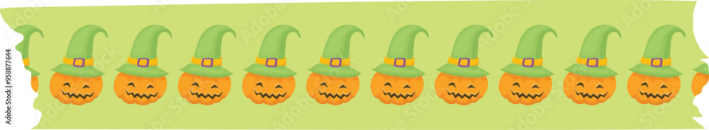 Fototapeta premium Happy halloween orange pumpkin washi tape on transparent background.