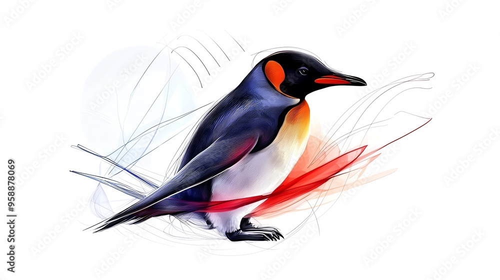 Fototapeta premium A vibrant illustration of a penguin with striking colors, showcasing its beauty in a creative and artistic style.