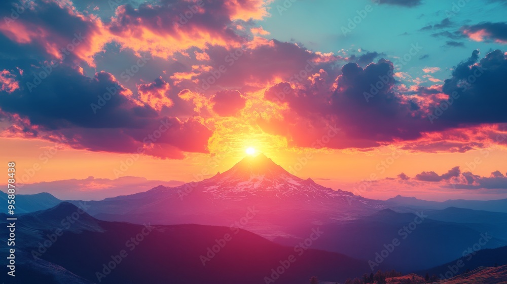 Fototapeta premium Breathtaking Mountain Sunset
